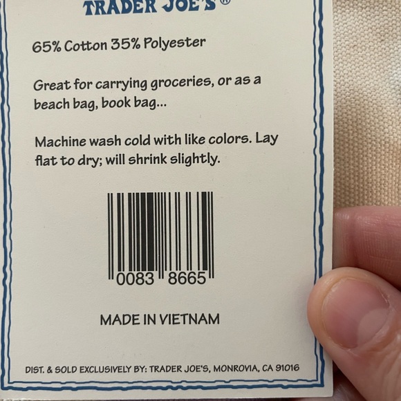 Large Trader Joe’s Lavender/ Pink Canvas Tote Bag, NWT - Picture 3 of 3